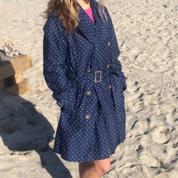 Lands' End Jackets & Blazers - LANDS' END navy polka dot trench raincoat size S